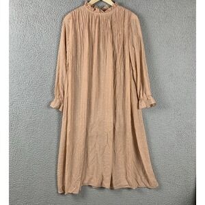 Anthropologie Illa Illa Dress Medium Pink Polka Dot Midi Modest Ruffle‎ Sheer